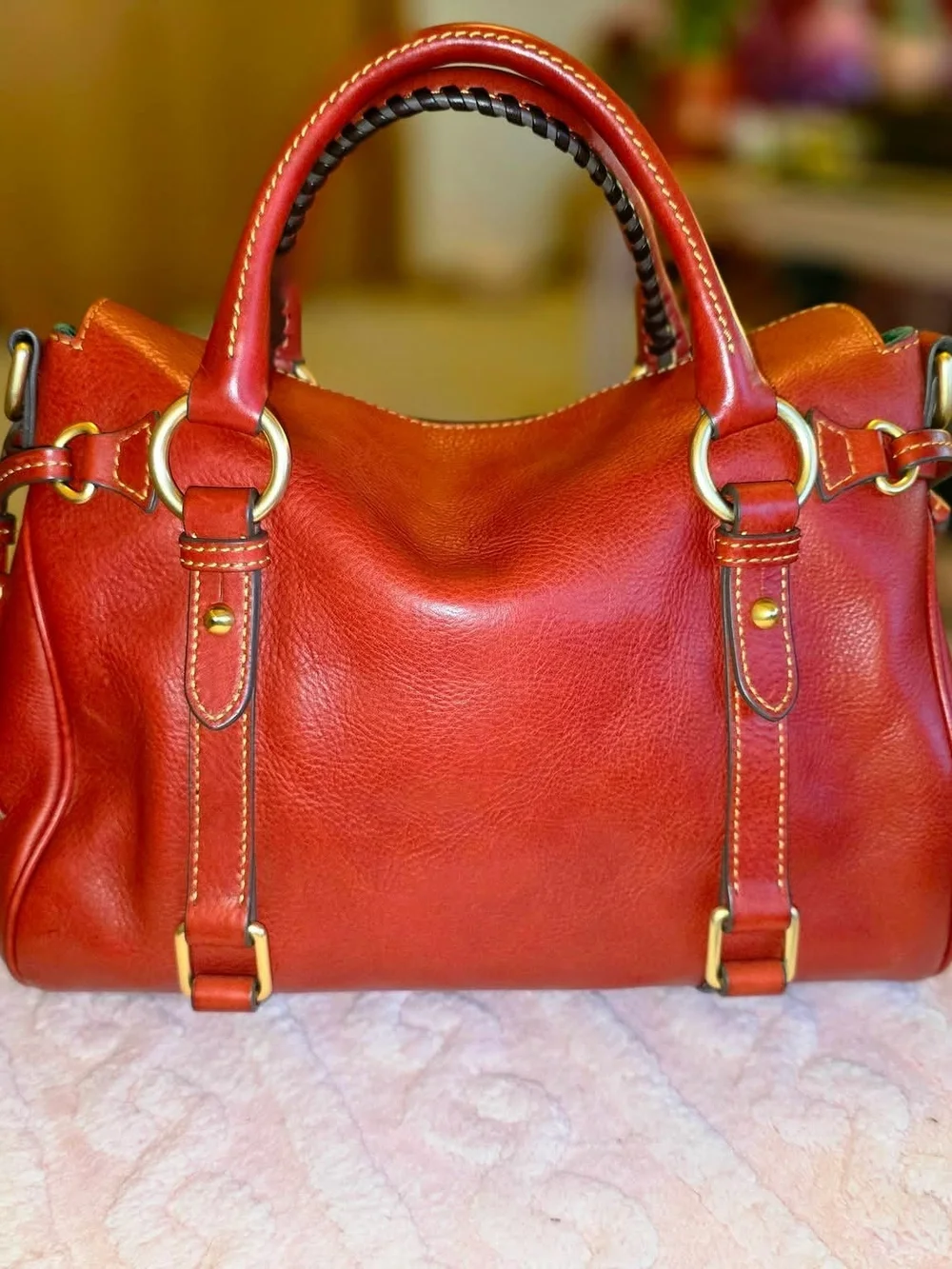 Dooney & Bourke Florentine Red Satchel In 13inch Size - Picture 3 of 8